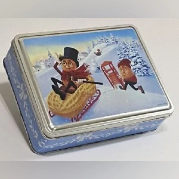 VTG Planters Mr. Peanut Winter Snow Sledding Collectors Tin Christmas Holiday - Picture 4 of 5